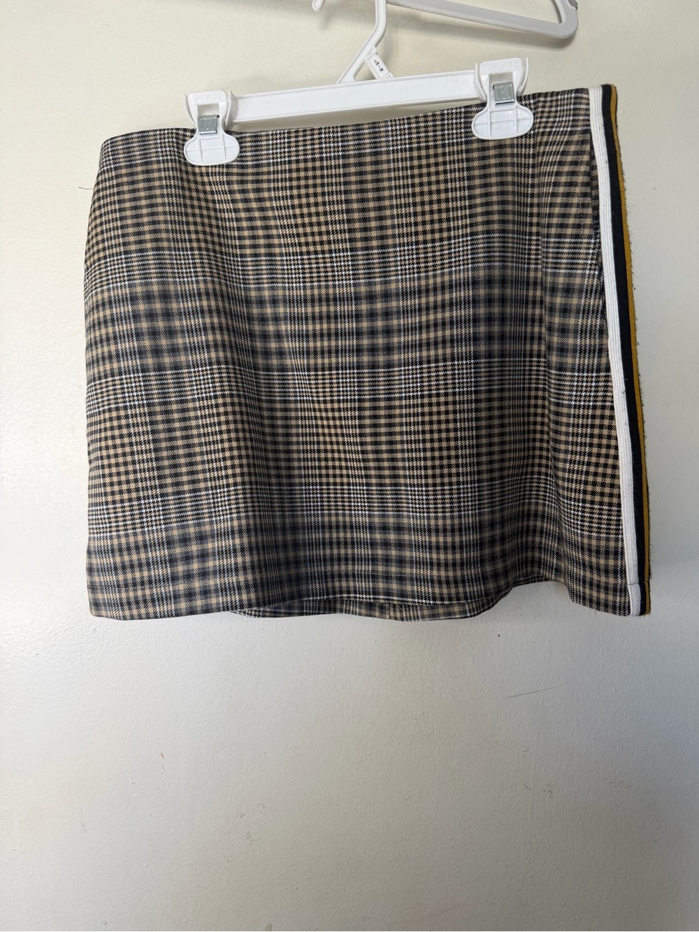 Urban Outfitters Plaid Mini Skirt Brown Houndstooth Side Stripe Size M